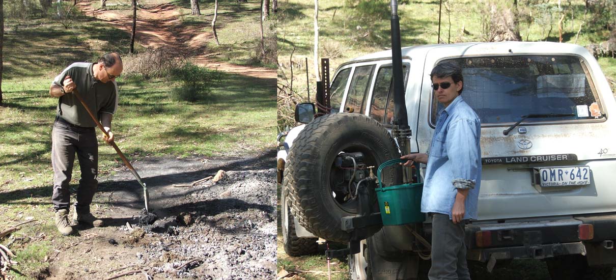 21-Laurie puts out a smoldering campfire - Heidi fetches water to help