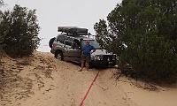 Chris misses the sandy turn at Ross Springs
