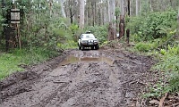 Cam takes on a boggy section of the Haunted Stream track
